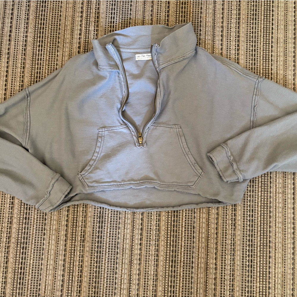 Free People Gray Quarter-Zip Sweatshirt